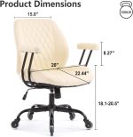 Home Office Desk Chair Office Rubber Casters Ergonomic Computer Chair with Lumbar Support Adjustable Height Rolling Swivel Executive Task Armrests Chair， Cream Leather - Image 2