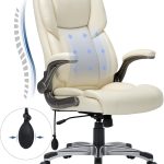 High Back Executive Office Chair- Ergonomic Home Computer Desk Leather Chair with Padded Flip-up Arms, Adjustable Tilt Lock, Swivel Rolling Chair for Adult Working Study-Ivory