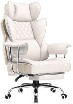 Big and Tall Office Chair, High Back Leather Gaming Chair with Footrest, Executive Ergonomic Office Chairs with Pocket Spring Lumbar Support and with Outward Fixed Soft Armrests