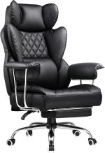 Big and Tall Office Chair, High Back Leather Gaming Chair with Footrest, Executive Ergonomic Office Chair with Pocket Spring Lumbar Support and with Outward Fixed Soft Armrests