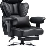 Big and Tall Office Chair 400LBS Wide Ergonomic Gaming Chair with Deluxe Embossing Designed Leather with Foot Rest,150°Reclining Adjustable Armrests Pocket Spring Back Support and Pillow