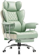 Big and Tall Office Chair, High Back Leather Gaming Chair with Footrest, Executive Ergonomic Office Chairs with Pocket Spring Lumbar Support and with Outward Fixed Soft Armrests