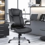 High Back Executive Office Chair- Ergonomic Home Computer Desk Leather Chair with Padded Flip-up Arms, Adjustable Tilt Lock, Swivel Rolling Chair for Adult Working Study-Black - Image 2