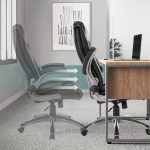 Leather Executive Office Chair - High Back Home Computer Desk Chair with Padded Flip-up Arms, Adjustable Tilt Lock, Swivel Rolling Ergonomic Chair for Adult Working Study, Black - Image 2