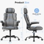 Executive Leather Office Chair, Computer Chair with Thick Cushion & Lumbar Support, Ergonomic Desk Chair with Adjustable Headrest & Armrests,Grey - Image 2
