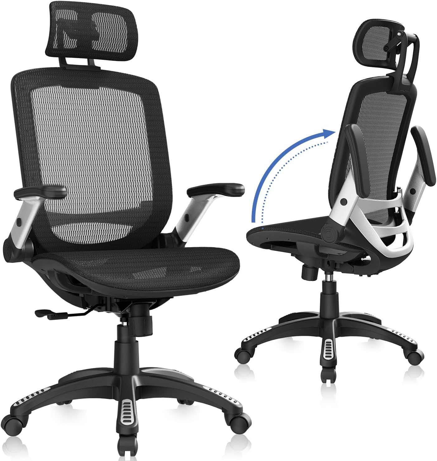71AcTAu8-9L._AC_SL1500_.jpg Ergonomic Office Chair, High Back Home Desk Chair with Headrest, Flip-Up Arms, 90-120° Tilt Lock and Wide Cushion, Big and Tall Mesh Chairs for Man Woman, Black Task Chair - Image 1