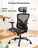 Ergonomic Mesh Office Chair,Ergonomic Dsk Chair with 2D Headrest,Adjustable Lumbar Support & Up and Down Armrest - Image 2
