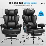 Big and Tall Office Chair 400LBS Wide Ergonomic Gaming Chair with Deluxe Embossing Designed Leather with Foot Rest,150°Reclining Adjustable Armrests Pocket Spring Back Support and Pillow - Image 2