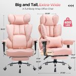 Big and Tall Office Chair 400LBS Wide Ergonomic Gaming Chair with Deluxe Embossing Designed Leather with Foot Rest,150°Reclining Adjustable Armrests Pocket Spring Back Support and Pillow - Image 2