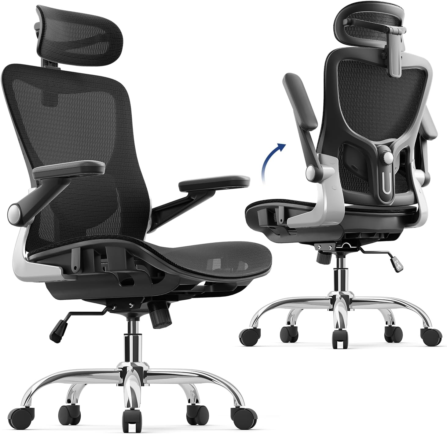 71SaYrGPIxL._AC_SL1500_.jpg Ergonomic Office Chair, Mesh Seat Cushion with 3D Armrests and 3D Headrest, Adjustable Lumbar Support, Class 4 Gas Clylinder, Black - Image 1