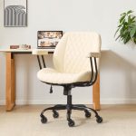 Home Office Desk Chair Office Rubber Casters Ergonomic Computer Chair with Lumbar Support Adjustable Height Rolling Swivel Executive Task Armrests Chair， Cream Leather