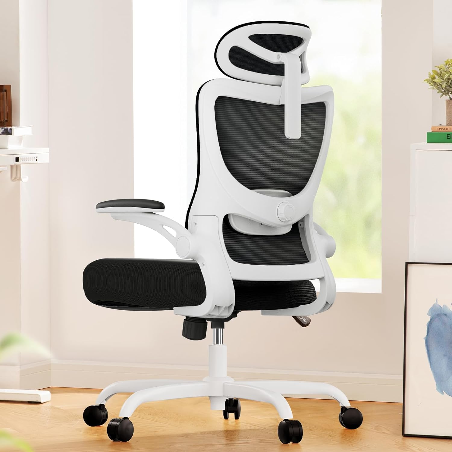 71ZyPz9jAyL._AC_SL1500_.jpg Ergonomic Office Chair: Office Computer Desk Chair with High Back Mesh and Adjustable Lumbar Support Rolling Work Swivel Task Chairs with Wheel 3D Armrests and Headrest - Image 1