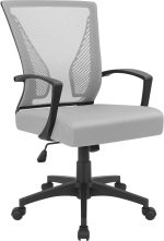 Office Chair Ergonomic Computer Desk Mesh Chair Mid Back Swivel Lumbar Support with Armrest (1, Gray)
