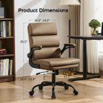 Office Chair Adjustable Desk Chair Mid Back Executive Comfortable Bonded Leather Ergonomic Back Support Home Computer Chairs with Padded Flip-up Armrest Swivel Wheels (Tan) - Image 2