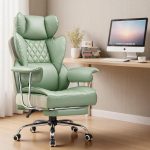Big and Tall Office Chair, High Back Leather Gaming Chair with Footrest, Executive Ergonomic Office Chairs with Pocket Spring Lumbar Support and with Outward Fixed Soft Armrests - Image 2