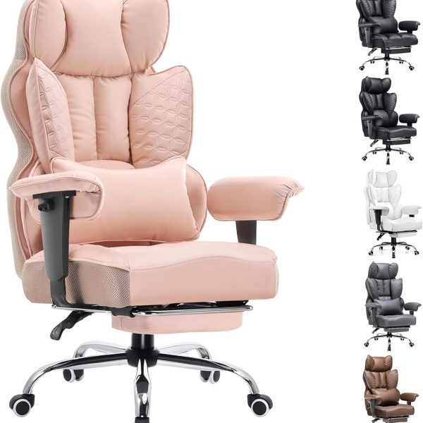 Big and Tall Office Chair 400LBS Wide Ergonomic Gaming Chair with Deluxe Embossing Designed Leather with Foot Rest,150°Reclining Adjustable Armrests Pocket Spring Back Support and Pillow