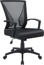 Office Chair Ergonomic Computer Desk Mesh Chair Mid Back Swivel Lumbar Support with Armrest (1, Black)
