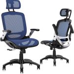 Ergonomic Office Chair, High Back Mesh Desk Chair with Adjustable Headrest, Flip-Up Arms, 90-120° Tilt Lock, Lumbar Support and Comfy Seat, Swivel Computer Task Chair, Blue