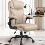 Office Chair, Ergonomic Big and Tall Computer Desk Chairs, Executive Breathable Leather Chair with Adjustable High Back Flip-up Armrests, Lumbar Support Swivel PC Chairs with Rocking Function