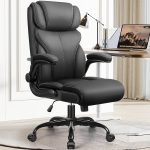 Office Chair, Ergonomic Big and Tall Computer Desk Chairs, Executive Breathable Leather Chair with Adjustable Flip-up Armrests, Lumbar Support Swivel PC Chair with Rocking Function