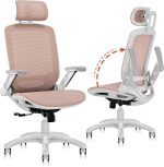 Ergonomic Office Chair, High Back Home Desk Chair with Headrest, Flip-Up Arms, 90-120° Tilt Lock and Wide Cushion, 400LBS Mesh Chairs for Man Woman, White Task Chair(Pink,)