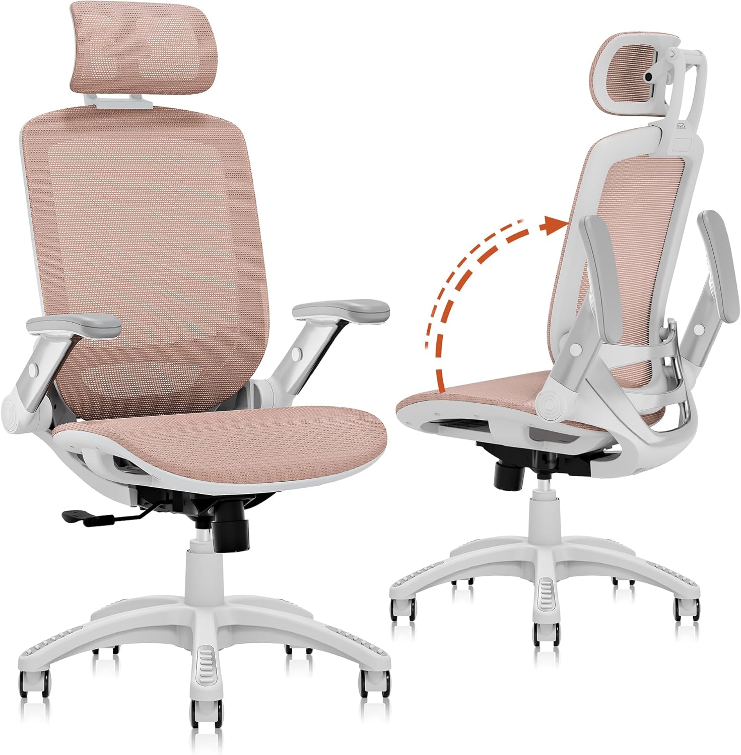 81IpZCqn7EL._AC_SL1500_.jpg Ergonomic Office Chair, High Back Home Desk Chair with Headrest, Flip-Up Arms, 90-120° Tilt Lock and Wide Cushion, 400LBS Mesh Chairs for Man Woman, White Task Chair(Pink,) - Image 1