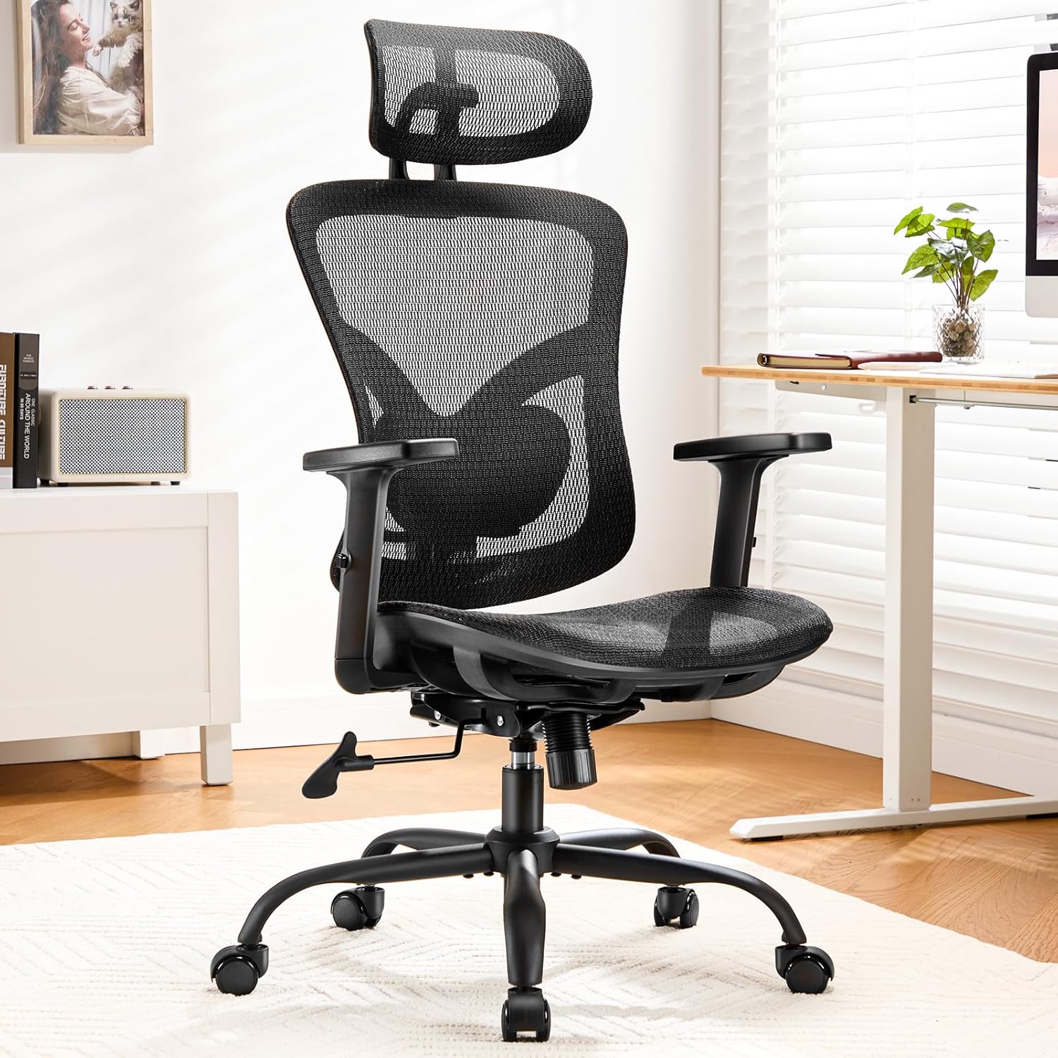 81QLODsTNTL._AC_SL1500_.jpg Ergonomic Mesh Office Chair,Ergonomic Dsk Chair with 2D Headrest,Adjustable Lumbar Support & Up and Down Armrest - Image 1